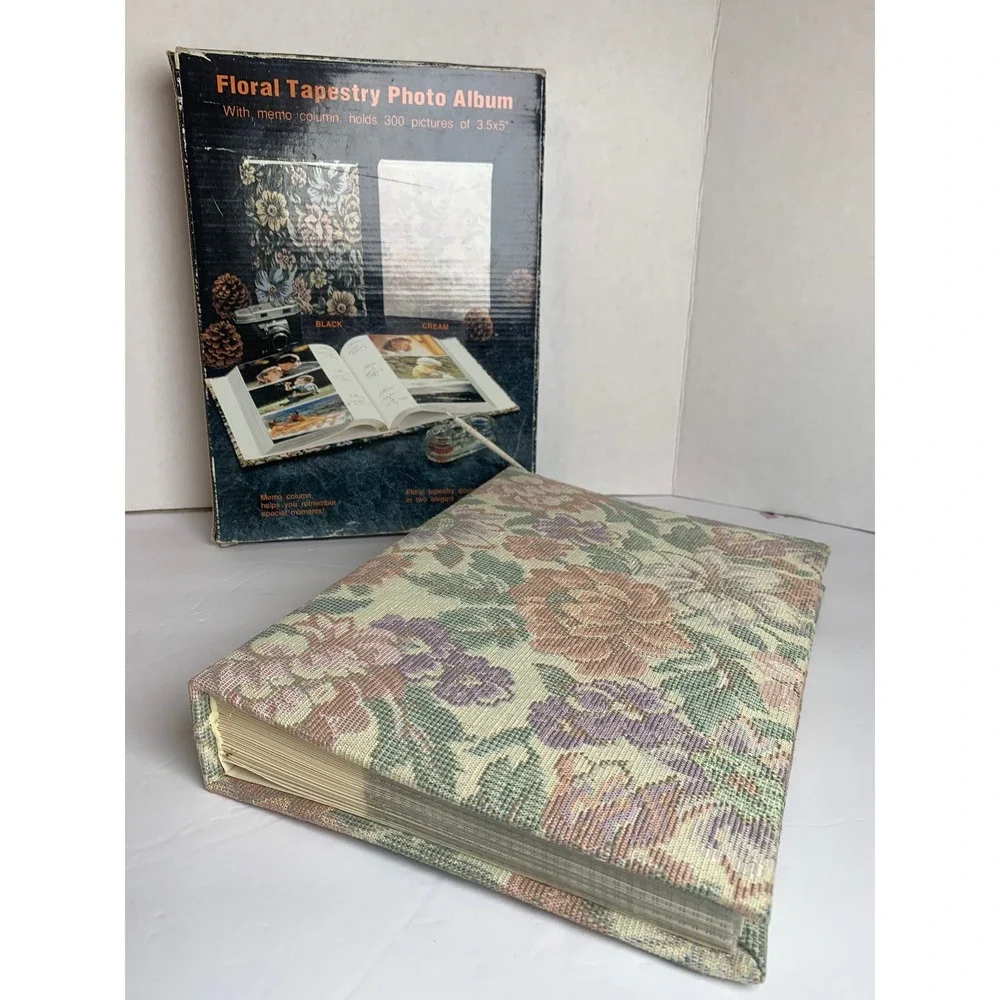 Vintage Floral Tapestry Photo Album Holds 300 3.5x5 Pictures Memo Column Cottage
